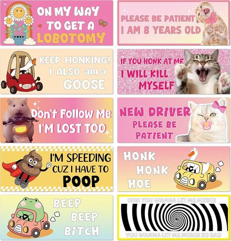 10 Pcs Funny Bumper Stickers Car Magnets, Quirky Cartoon Cute Animal Humorous Sayings Design Magnetic Decals for Auto Bumpers, Fun New Driver Car Owner Gifts in Saudi Arabia