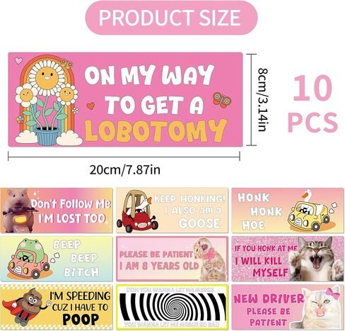 10 Pcs Funny Bumper Stickers Car Magnets, Quirky Cartoon Cute Animal Humorous Sayings Design Magnetic Decals for Auto Bumpers, Fun New Driver Car Owner Gifts in Saudi Arabia