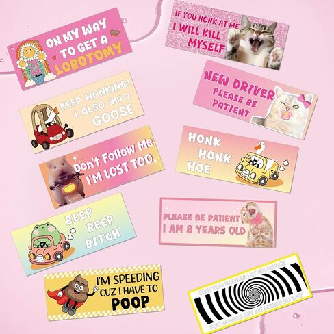10 Pcs Funny Bumper Stickers Car Magnets, Quirky Cartoon Cute Animal Humorous Sayings Design Magnetic Decals for Auto Bumpers, Fun New Driver Car Owner Gifts in Saudi Arabia