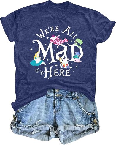 Magical Shirt Women Magic Princess T-Shirt We're All Mad Here Fairy Graphic Shirts Vacation Party Casual Short Sleeve Top in Saudi Arabia