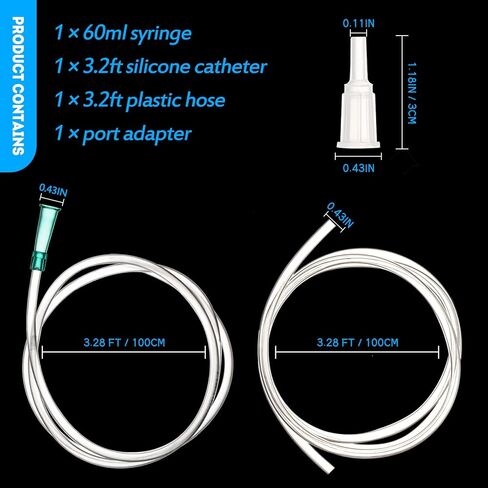SHAOTONG 60ml Syringe with 40 Inch Tube and Tip Adapter, for Feeding Pets, Liquid Refilling, Drawing Oil Fluid in Kuwait