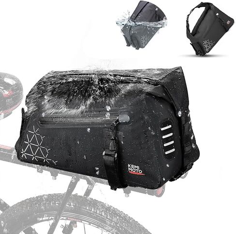 KEMIMOTO Bike Bag Full Waterproof, Bike Rear Rack Bag 16L Capacity, Bicycle Trunk with Two Shoulder Straps for Road and Mountain Cycling Travel (Black) in Saudi Arabia