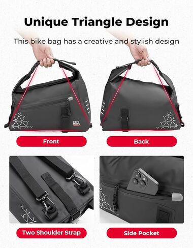 KEMIMOTO Bike Bag Full Waterproof, Bike Rear Rack Bag 16L Capacity, Bicycle Trunk with Two Shoulder Straps for Road and Mountain Cycling Travel (Black) in Saudi Arabia