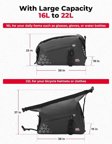 KEMIMOTO Bike Bag Full Waterproof, Bike Rear Rack Bag 16L Capacity, Bicycle Trunk with Two Shoulder Straps for Road and Mountain Cycling Travel (Black) in Saudi Arabia
