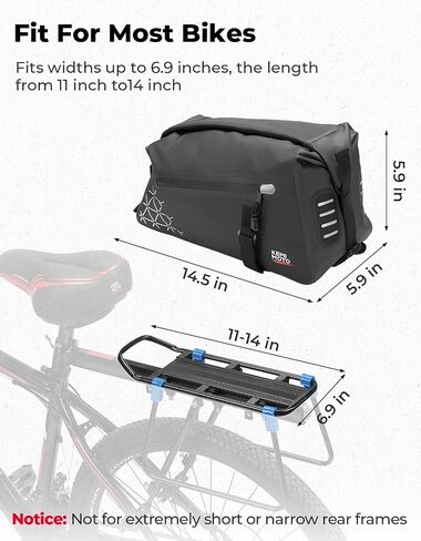 KEMIMOTO Bike Bag Full Waterproof, Bike Rear Rack Bag 16L Capacity, Bicycle Trunk with Two Shoulder Straps for Road and Mountain Cycling Travel (Black) in Saudi Arabia