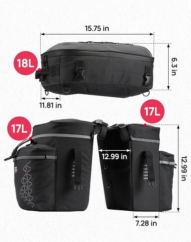 Kemimoto Bicycle Panniers Combo 3-in-1 ، حقيبة بقالة سرج الدراجة مع غطاء المطر المقاوم للماء ، 52 لتر من حقيبة الظهر لركوب الخلف ، حقيبة جذع للدراجات الجبلية ، الأسود ، الأسود in Kuwait