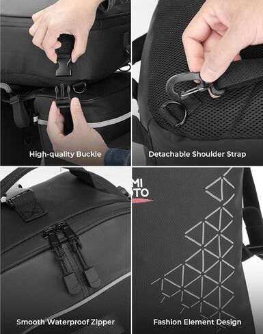 Kemimoto Bicycle Panniers Combo 3-in-1 ، حقيبة بقالة سرج الدراجة مع غطاء المطر المقاوم للماء ، 52 لتر من حقيبة الظهر لركوب الخلف ، حقيبة جذع للدراجات الجبلية ، الأسود ، الأسود in Kuwait