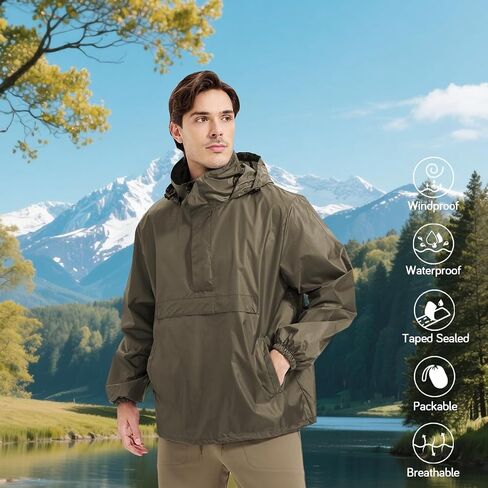 Men's Rain Jacket Waterproof Lightweight Packable Raincoat with Hood for Hiking Travel in Kuwait