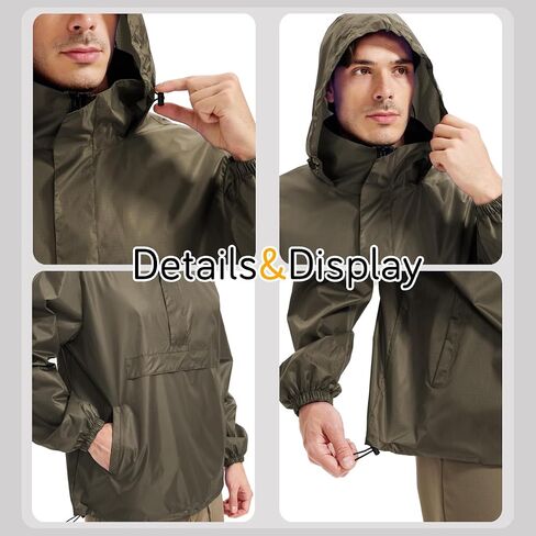 Men's Rain Jacket Waterproof Lightweight Packable Raincoat with Hood for Hiking Travel in Kuwait