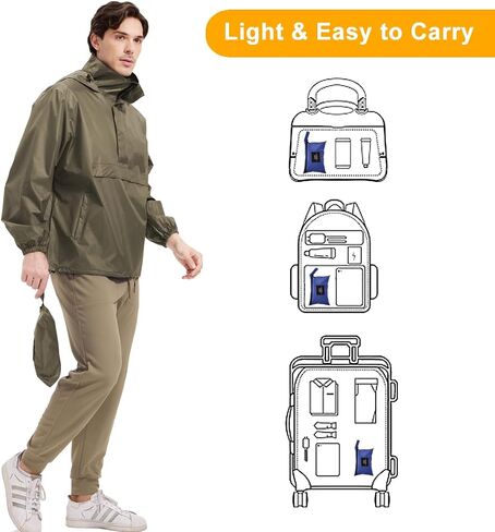Men's Rain Jacket Waterproof Lightweight Packable Raincoat with Hood for Hiking Travel in Kuwait