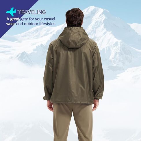 Men's Rain Jacket Waterproof Lightweight Packable Raincoat with Hood for Hiking Travel in Kuwait