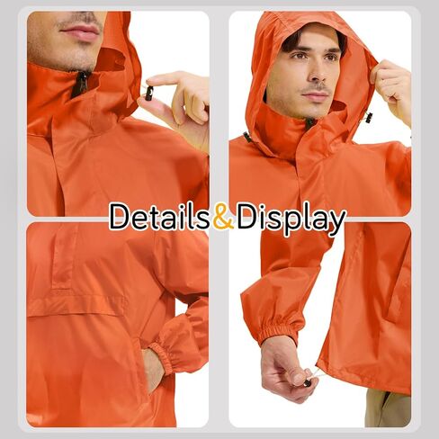 Men's Rain Jacket Waterproof Lightweight Packable Raincoat with Hood for Hiking Travel in Kuwait