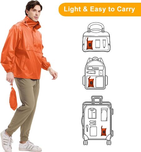 Men's Rain Jacket Waterproof Lightweight Packable Raincoat with Hood for Hiking Travel in Kuwait