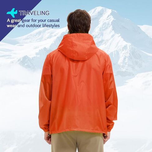Men's Rain Jacket Waterproof Lightweight Packable Raincoat with Hood for Hiking Travel in Kuwait