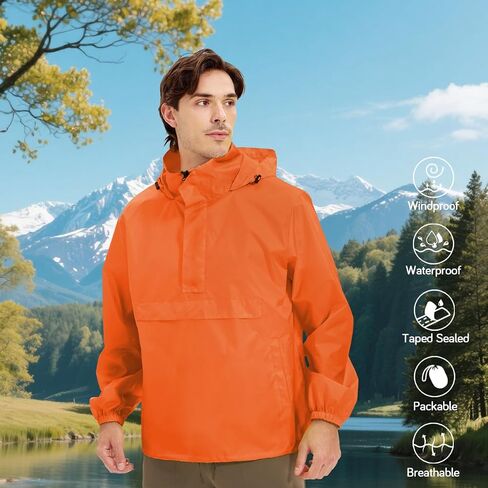 Men's Rain Jacket Waterproof Lightweight Packable Raincoat with Hood for Hiking Travel in Kuwait