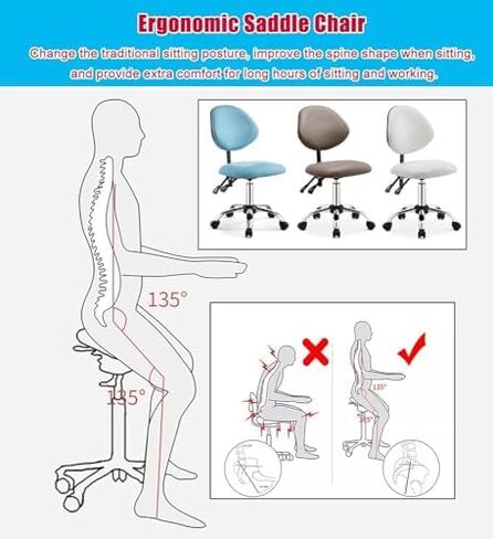 Ergonomic Saddle Stool for Dental Hygienist, Rolling Chair with Backrest & Wheels, Adjustable Tilt Design, Comfortable Professional Stool (Blue Color) in Saudi Arabia