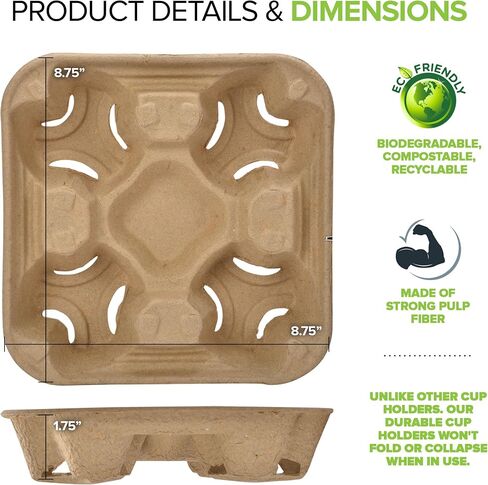 4 Cup Disposable Coffee Tray (75 Count) - Biodegradable and Compostable Cup Holder - Durable Drink Carrier for Hot or Cold Drinks, Uber Eats - to Go Coffee Cup Holder for Food Delivery Service in Saudi Arabia