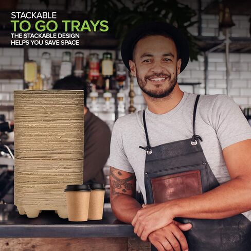 4 Cup Disposable Coffee Tray (75 Count) - Biodegradable and Compostable Cup Holder - Durable Drink Carrier for Hot or Cold Drinks, Uber Eats - to Go Coffee Cup Holder for Food Delivery Service in Saudi Arabia