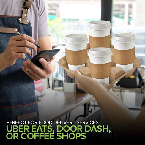 4 Cup Disposable Coffee Tray (75 Count) - Biodegradable and Compostable Cup Holder - Durable Drink Carrier for Hot or Cold Drinks, Uber Eats - to Go Coffee Cup Holder for Food Delivery Service in Saudi Arabia