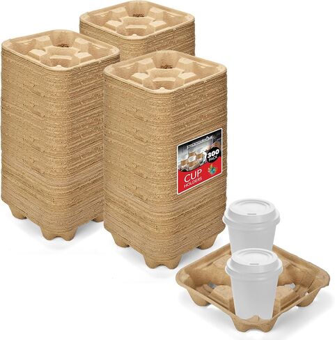 4 Cup Disposable Coffee Tray (75 Count) - Biodegradable and Compostable Cup Holder - Durable Drink Carrier for Hot or Cold Drinks, Uber Eats - to Go Coffee Cup Holder for Food Delivery Service in Saudi Arabia