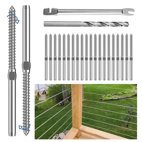 LuckIn 20 Pack 1/8" Cable Railing Hardware Kit, T316 Stainless Steel Right&Left Handed Thread Swage Lag Screws Deck Railing Kit for Wood Posts, Wood Baluster with Wrench in Saudi Arabia