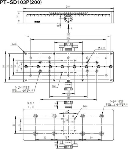 المرحلة الخطية اليدوية المحطة الخطية 75mm/200mm x المرحلة الخطية المحور ، منصة محطة الإزاحة اليدوية ترجمة المرحلة البصرية الجدول الانزلاق PT-SD103P (PT-SD103P (200)) in Saudi Arabia
