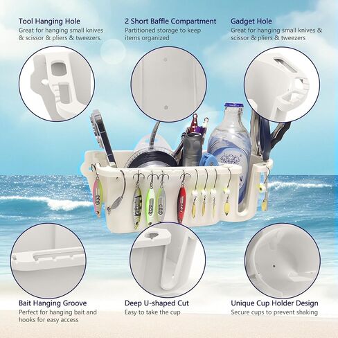 Boat Caddy Organizer, Multifunctional Boat Storage Organizer with Drainage, Drill or T-Bolt 2 Ways Installation for Marine, Kayak, Jon Boat, Bass Boat, Fishing Tool Holder in Saudi Arabia