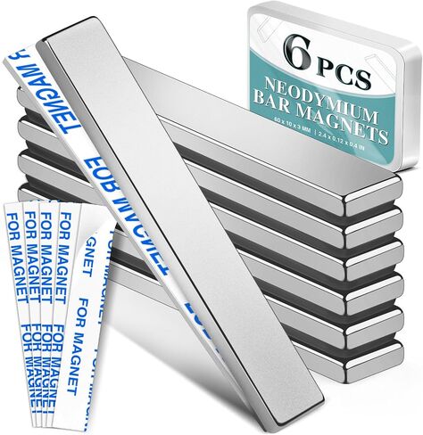 6 Pack Strong Neodymium Bar Magnets，Powerful Rare Earth Neodymium Magnets with Double-Sided Adhesive Perfect for Fridge, Garage, Kitchen, Craft, Office etc 60 x 10 x 3 mm in Kuwait