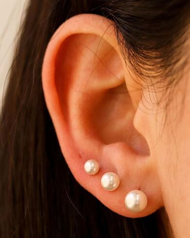 Small Pearl Stud Earrings for Women, 6 Pairs Hypoallergenic Flat Back Silver Pearl Studs Set 4-9MM, Surgical Stainless Steel Stud Earrings Sets for Multiple Piercing in Saudi Arabia