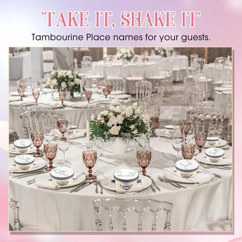 24 Set 4 Inch Tambourine for Adults Tambourines Bulk Wooden Hand Held Drum with Metal Jingles, Gift Tags, Beige Ribbon Percussion Gift Musical Instrument for Church Wedding Party Favor in Kuwait