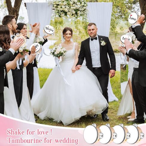 24 Set 4 Inch Tambourine for Adults Tambourines Bulk Wooden Hand Held Drum with Metal Jingles, Gift Tags, Beige Ribbon Percussion Gift Musical Instrument for Church Wedding Party Favor in Kuwait