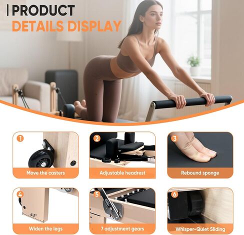 Professional Pilates Reformer Machine with Jumpboard, Reformer Box & Foot Straps – Studio-Grade Wood Frame Equipment for Home Workouts, Adjustable Resistance & Smooth Glide System in Kuwait