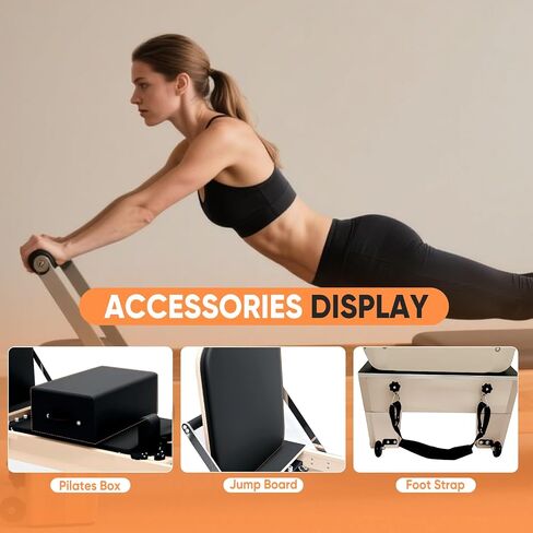 Professional Pilates Reformer Machine with Jumpboard, Reformer Box & Foot Straps – Studio-Grade Wood Frame Equipment for Home Workouts, Adjustable Resistance & Smooth Glide System in Kuwait