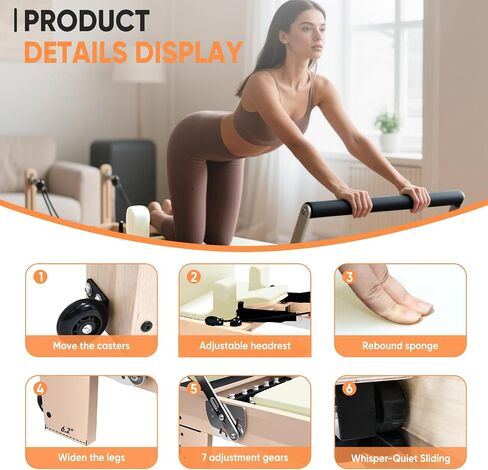 Professional Pilates Reformer Machine with Jumpboard, Reformer Box & Foot Straps – Studio-Grade Wood Frame Equipment for Home Workouts, Adjustable Resistance & Smooth Glide System in Kuwait