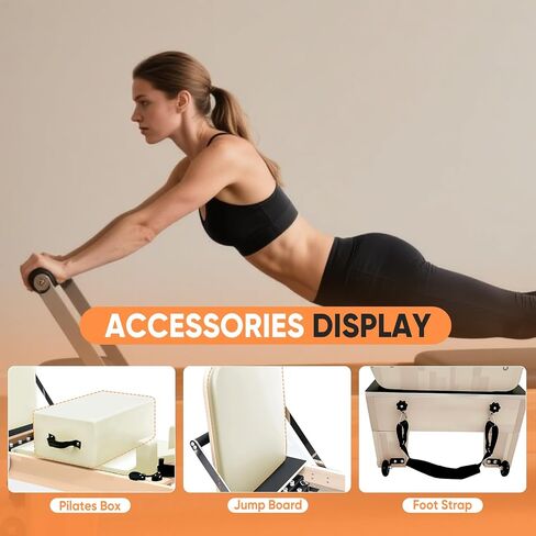 Professional Pilates Reformer Machine with Jumpboard, Reformer Box & Foot Straps – Studio-Grade Wood Frame Equipment for Home Workouts, Adjustable Resistance & Smooth Glide System in Kuwait