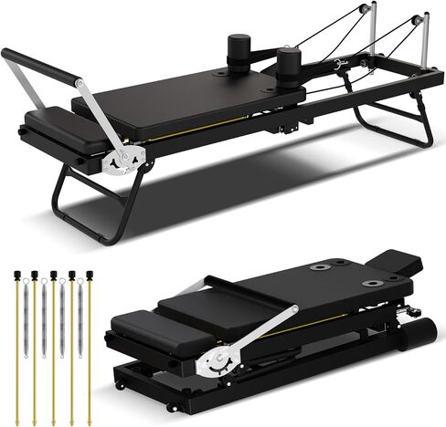 Foldable Pilates Reformer for Home Use, Portable Pilates Machine Reformer with Adjustable Resistance, Springs and Cords, Compact, Lightweight, Perfect for Home Gym, Maximum Load 400 LBS in Saudi Arabia