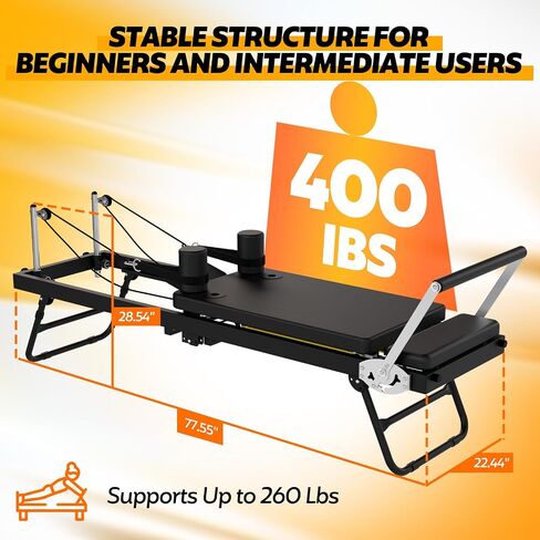 Foldable Pilates Reformer for Home Use, Portable Pilates Machine Reformer with Adjustable Resistance, Springs and Cords, Compact, Lightweight, Perfect for Home Gym, Maximum Load 400 LBS in Saudi Arabia