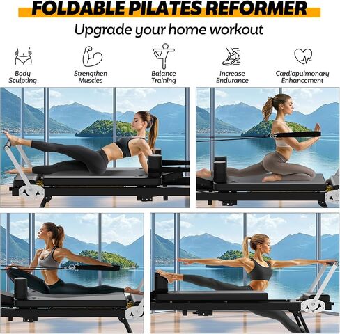 Foldable Pilates Reformer for Home Use, Portable Pilates Machine Reformer with Adjustable Resistance, Springs and Cords, Compact, Lightweight, Perfect for Home Gym, Maximum Load 400 LBS in Saudi Arabia