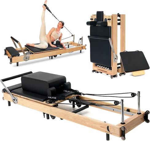 Foldable Pilates Reformer Machine. Wooden Frame Reformer Machine with Strings, Versatile Accessories & 50+ Expert-Guided Workouts. Home Equipment for Strength Training, Rehabilitation, & Flexibility in Saudi Arabia
