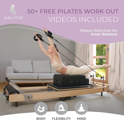 Foldable Pilates Reformer Machine. Wooden Frame Reformer Machine with Strings, Versatile Accessories & 50+ Expert-Guided Workouts. Home Equipment for Strength Training, Rehabilitation, & Flexibility in Saudi Arabia