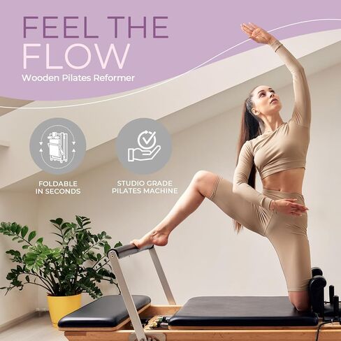 Foldable Pilates Reformer Machine. Wooden Frame Reformer Machine with Strings, Versatile Accessories & 50+ Expert-Guided Workouts. Home Equipment for Strength Training, Rehabilitation, & Flexibility in Saudi Arabia