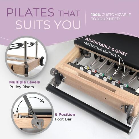 Foldable Pilates Reformer Machine. Wooden Frame Reformer Machine with Strings, Versatile Accessories & 50+ Expert-Guided Workouts. Home Equipment for Strength Training, Rehabilitation, & Flexibility in Saudi Arabia
