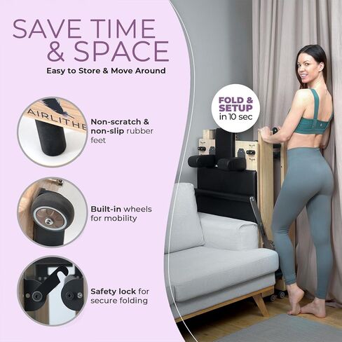 Foldable Pilates Reformer Machine. Wooden Frame Reformer Machine with Strings, Versatile Accessories & 50+ Expert-Guided Workouts. Home Equipment for Strength Training, Rehabilitation, & Flexibility in Saudi Arabia