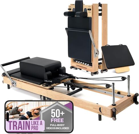 Foldable Pilates Reformer Machine. Wooden Frame Reformer Machine with Strings, Versatile Accessories & 50+ Expert-Guided Workouts. Home Equipment for Strength Training, Rehabilitation, & Flexibility in Saudi Arabia