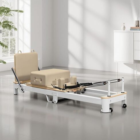 بيلاتس قابلة للطي المصلح والمعدات - بيلاتيس آلة تمرين مصلحة لصالة الألعاب الرياضية المنزلية مع إكسسوارات الإصلاحية ، صندوق الإصلاحية ، لوحة القفز المبطنة - حتى 300 رطل القدرة in Kuwait