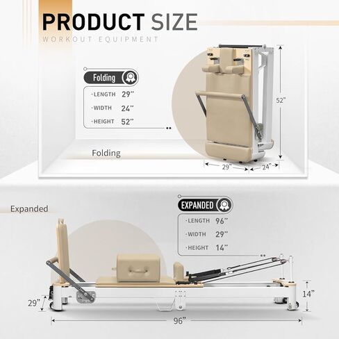بيلاتس قابلة للطي المصلح والمعدات - بيلاتيس آلة تمرين مصلحة لصالة الألعاب الرياضية المنزلية مع إكسسوارات الإصلاحية ، صندوق الإصلاحية ، لوحة القفز المبطنة - حتى 300 رطل القدرة in Kuwait