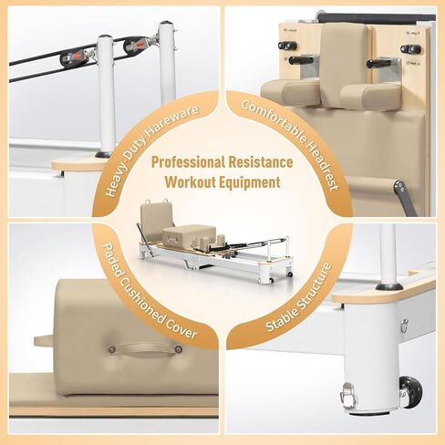 بيلاتس قابلة للطي المصلح والمعدات - بيلاتيس آلة تمرين مصلحة لصالة الألعاب الرياضية المنزلية مع إكسسوارات الإصلاحية ، صندوق الإصلاحية ، لوحة القفز المبطنة - حتى 300 رطل القدرة in Kuwait
