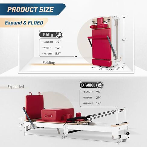 Foldable Pilates Reformer & Equipment - Pilates Reformer Workout Machine for Home Gym with Reformer Accessories, Reformer Box, Padded Jump Board - Up to 300 lbs Weight Capacity in Saudi Arabia