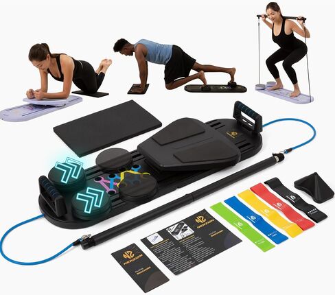 7-in-1 Pilates Boarder المصلح ، Poltable Pilates Board Pilates Pilates Pilates معدات مصلحة مع مؤقت للتدريبات المنزلية مع Mance Bands Core Glider Push-Up Machine Pilates Pilates in Saudi Arabia