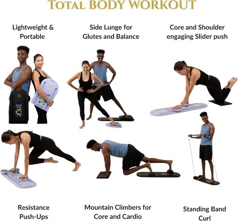 7-in-1 Pilates Boarder المصلح ، Poltable Pilates Board Pilates Pilates Pilates معدات مصلحة مع مؤقت للتدريبات المنزلية مع Mance Bands Core Glider Push-Up Machine Pilates Pilates in Saudi Arabia
